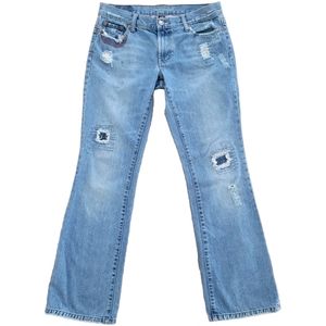 American Eagle Jeans Hipster Boot Y2K Distressed Embellished Blue Denim Size 6